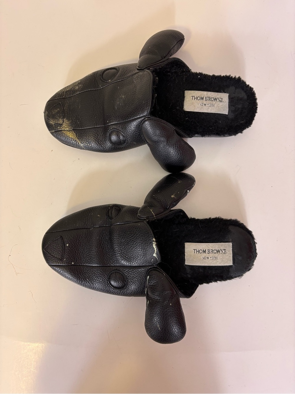 Thom Browne Black Leather Hector Dog Style Slip-On Slippers 37 = 7